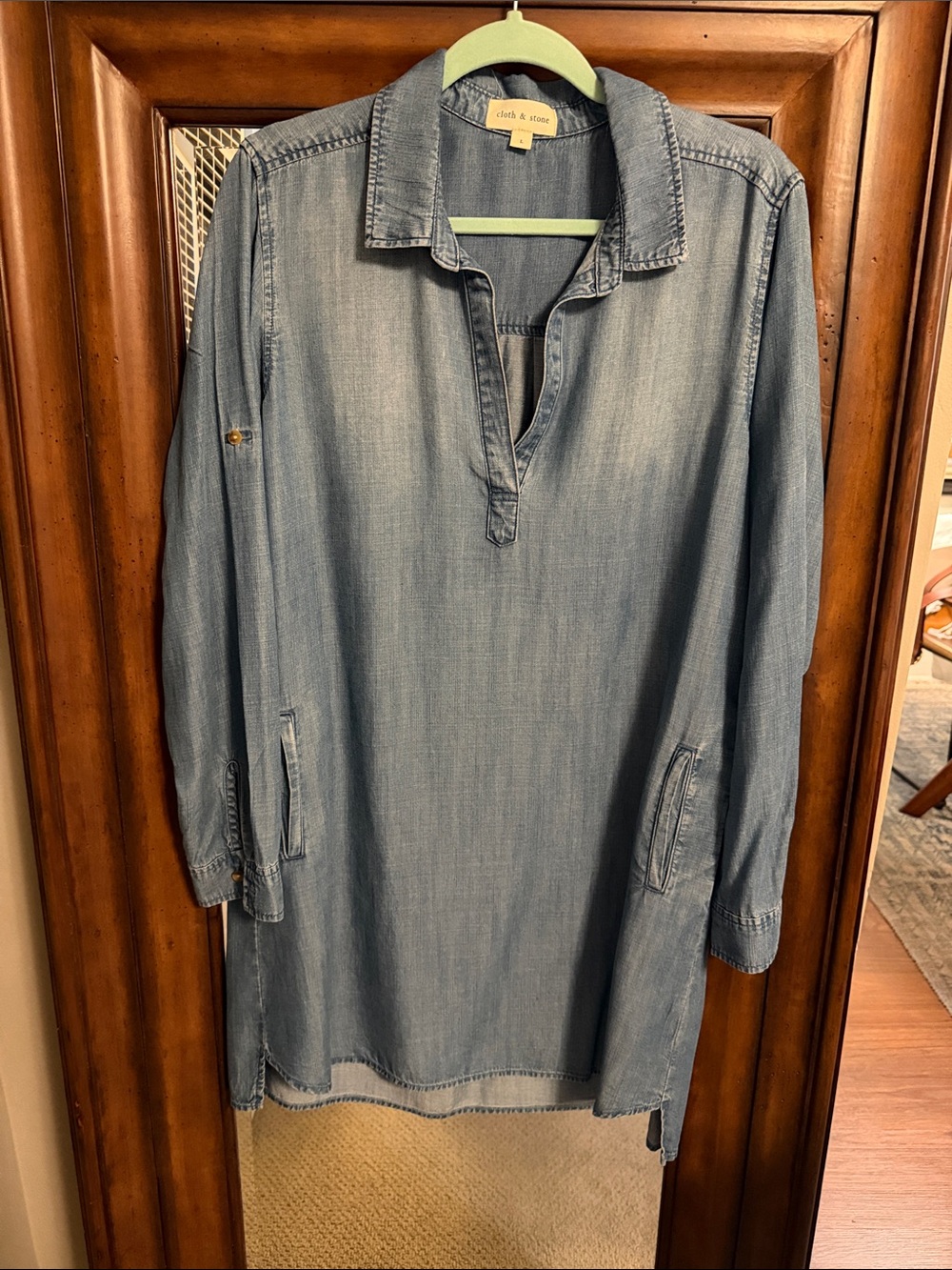 cloth & stone Light Blue Denim Tunic Shirt Dress